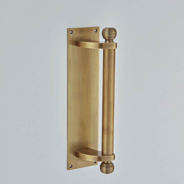 Croft Hardware Door Pull Handle with Reeded Finials on Backplate