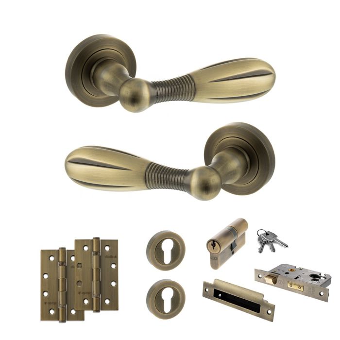 Atlantic Hardware Old English Cambridge Door Handle Pack - Euro Lock Set