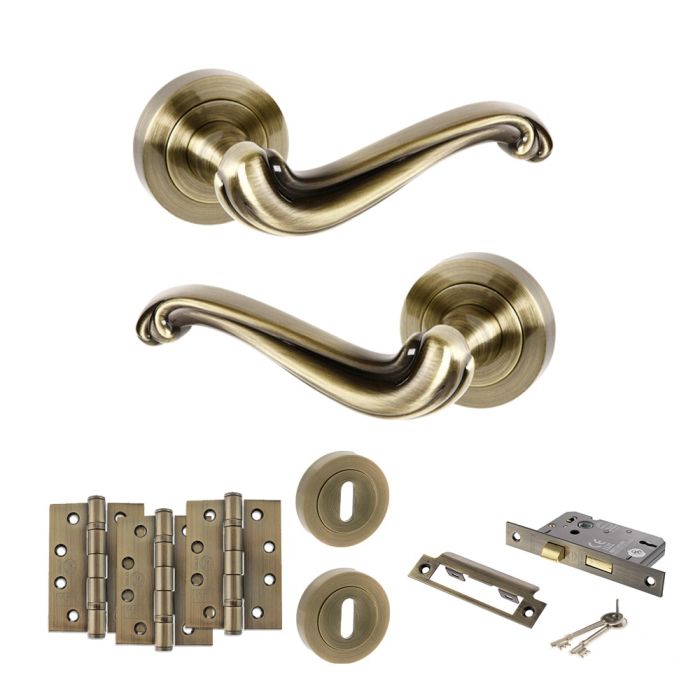 Atlantic Hardware Old English Colchester Door Handle Pack - 3 Lever Lock Set