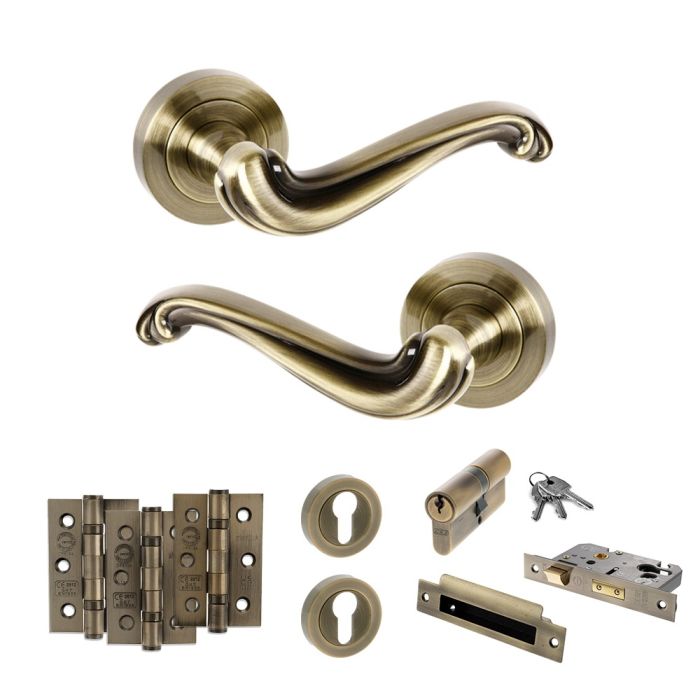 Atlantic Hardware Old English Colchester Door Handle Pack - Euro Lock Set