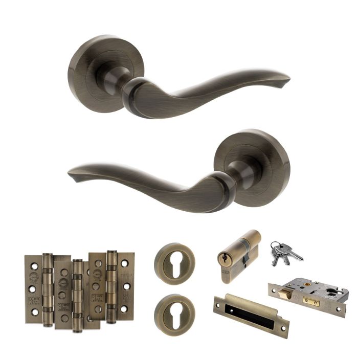Atlantic Hardware Old English Warwick Door Handle Pack - Euro Lock Set