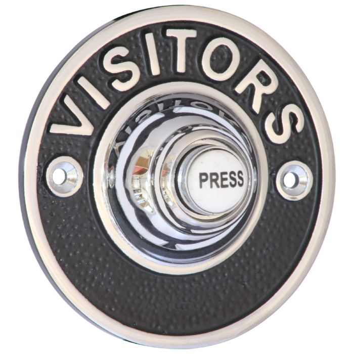 Prima Hardware Circular Bell Push c/w China 'Press' Button Engraved 'Visitors'