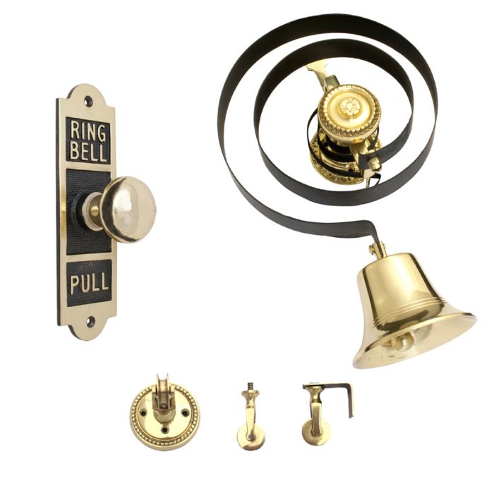 Prima Hardware Butlers Bell with Black Spring, Pulleys & Oblong Embossed Pull