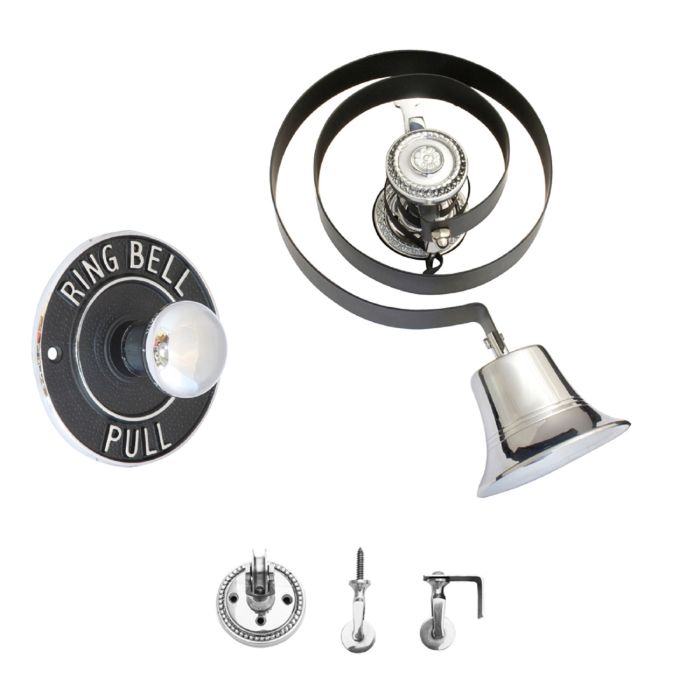 Prima Hardware Butlers Bell with Black Spring, Pulleys & Round Embossed Pull