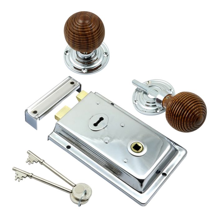 Prima Hardware Rim Lock + Rosewood Reeded Rim Knob