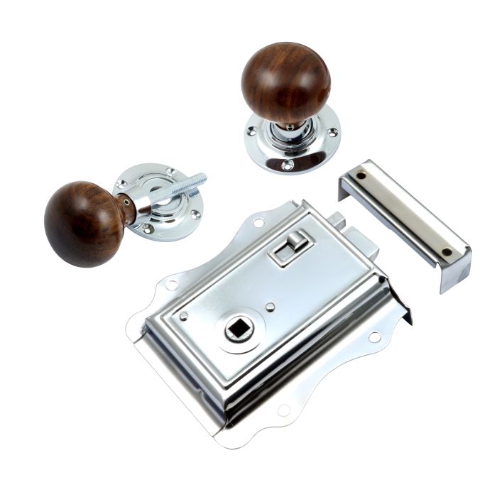Prima Hardware Fancy Rim Latch + Rosewood Mushroom Rim Knob