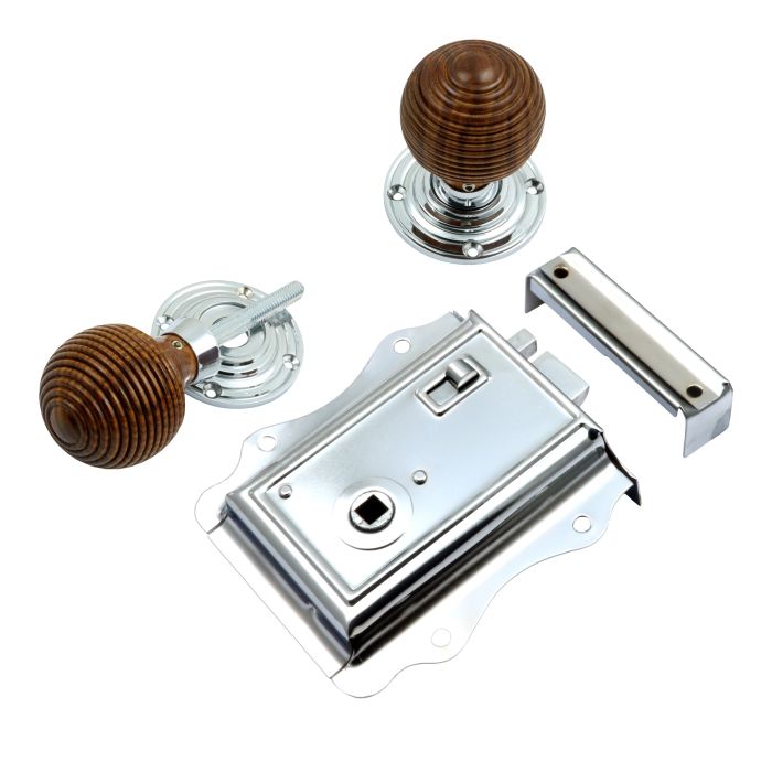 Prima Hardware Fancy Rim Latch + Rosewood Reeded Rim Knob