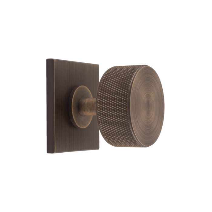 Carlisle Brass Knurled Radio Cupboard Knob on Square Backplate
