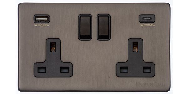 Heritage Brass Vintage Range Matt Bronze, X09 - 2G 13A Socket with USB-A+C