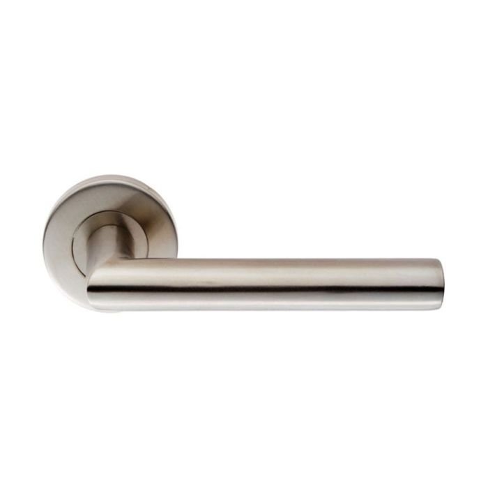Eurospec - Grade 304 Oval Mitred Door Handle on Rose - Satin Stainless Steel - Pair