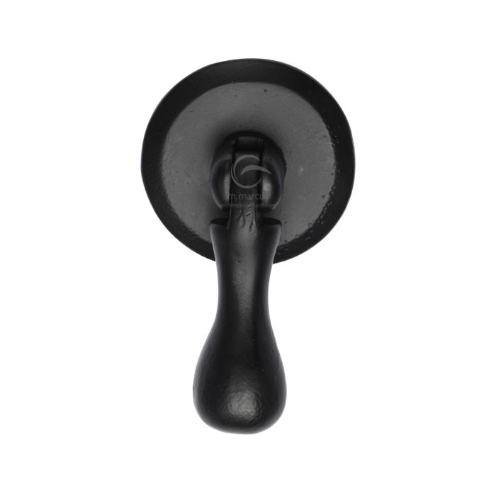M.Marcus Matt Black Iron Cabinet Drop Pull on Round Plate
