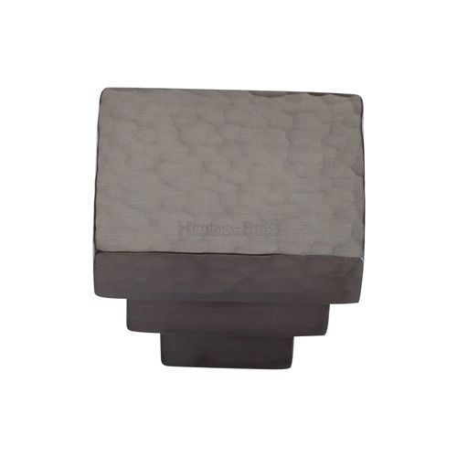 M.Marcus Heritage Brass Square Stepped Cabinet Knob Hammered Design