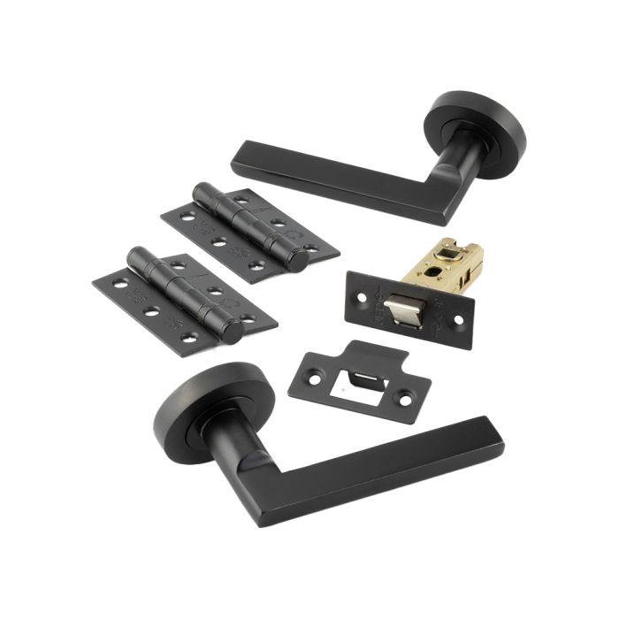 Frelan - Nero Jet Door Handle on Rose Pack - Matt Black