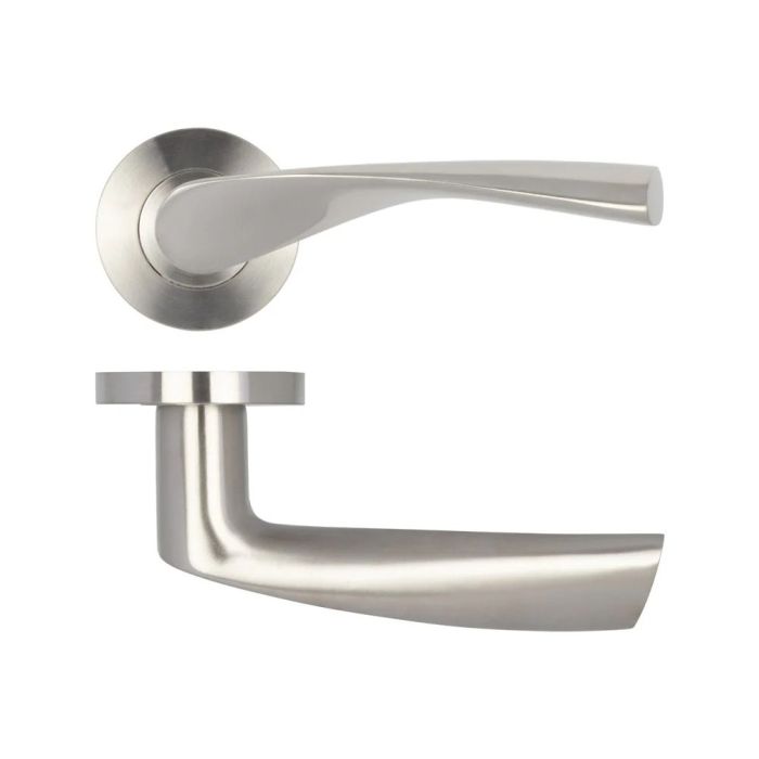 Frelan - Vecta Door Handle on Rose - Satin Stainless Steel - Pair
