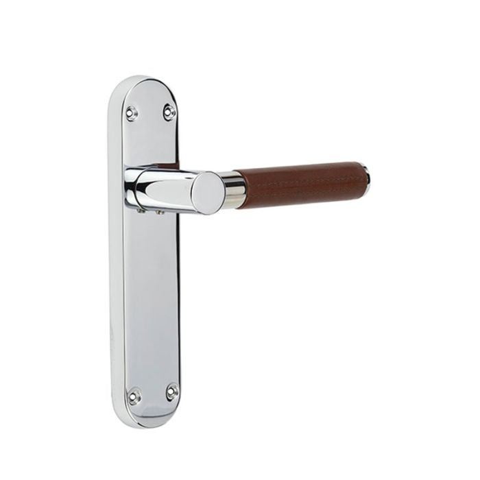Frelan Ascot Brown Leather Door Handle on Backplate - Pair