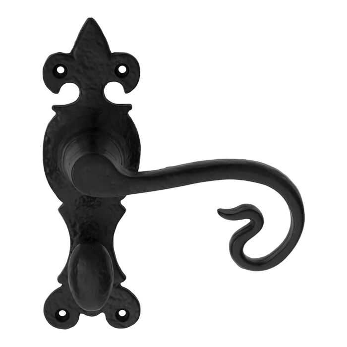 Ludlow Foundries - Curly Tail Door Handle on Backplate - Black Antique - Bathroom
