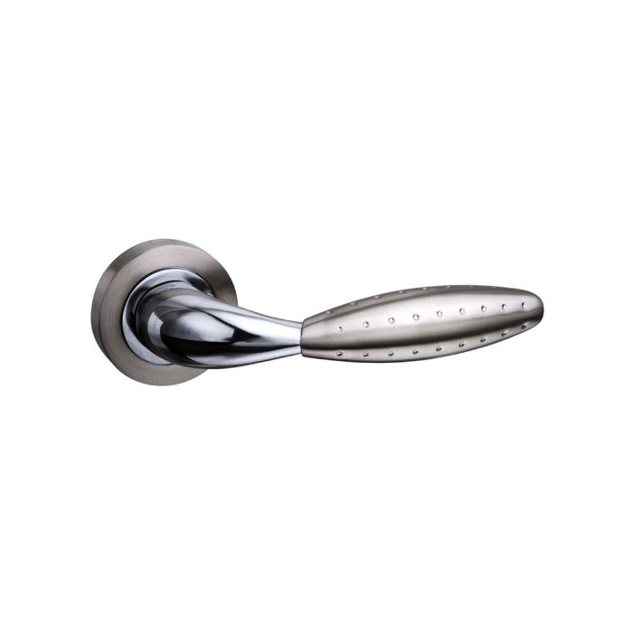 Atlantic Hardware - Mediterranean Oran Door Handle on Rose - Satin Nickel and Polished Chrome - Pair