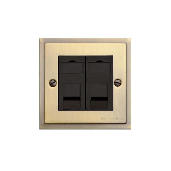 Heritage Elite Antique Brass Stepped Plate 2 Gang Telephone Socket- S91.957.bk