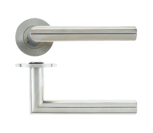 Zoo Hardware - Vier 19mm Mitred Door Handle on Rose - Satin Stainless Steel - Pair