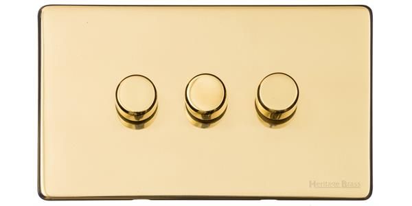 Heritage Brass Vintage Range Polished Brass, X01 - 3 Gang TED Dimmer (Compatible with LED Lamps)