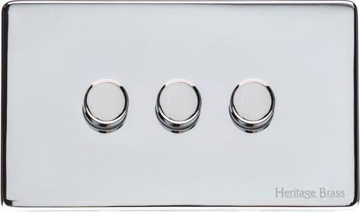 Heritage Brass Vintage Range Polished Chrome, X02 - 3 Gang TED Dimmer (Compatible with LED Lamps)