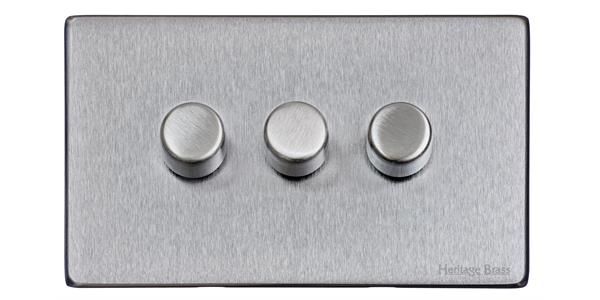 Heritage Brass Vintage Range Satin Chrome, X03 - 3 Gang TED Dimmer (Compatible with LED Lamps)