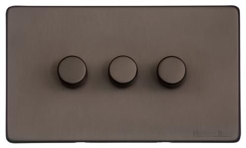 Heritage Brass Vintage Range Matt Bronze, X09 - 3 Gang TED Dimmer (Compatible with LED Lamps)