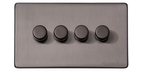 Heritage Brass Vintage Range Satin Black Nickel, X66 - 4 Gang TED Dimmer (Compatible with LED Lamps)