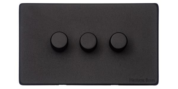 Heritage Brass Vintage Range Matt Black, XBK - 3 Gang TED Dimmer (Compatible with LED Lamps)