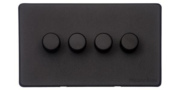 Heritage Brass Vintage Range Matt Black, XBK - 4 Gang TED Dimmer (Compatible with LED Lamps)