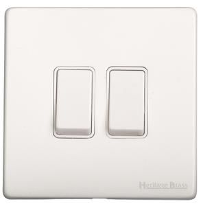 Heritage Brass Vintage Range Gloss White, XGL - 2 Gang Rocker Switch