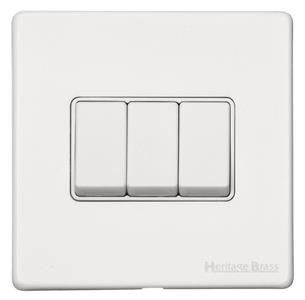 Heritage Brass Vintage Range Gloss White, XGL - 3 Gang Rocker Switch