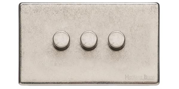 Heritage Brass Vintage Range Rustic Nickel, XRN - 3 Gang TED Dimmer (Compatible with LED Lamps)