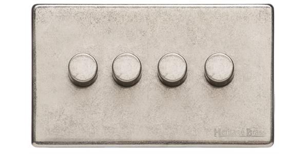 Heritage Brass Vintage Range Rustic Nickel, XRN - 4 Gang TED Dimmer (Compatible with LED Lamps)