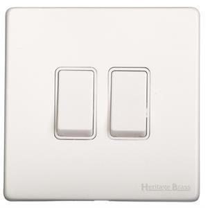 Heritage Brass Vintage Range Matt White, XWH - 2 Gang Rocker Switch