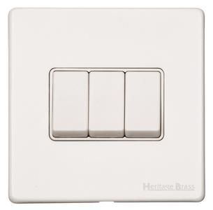 Heritage Brass Vintage Range Matt White, XWH - 3 Gang Rocker Switch