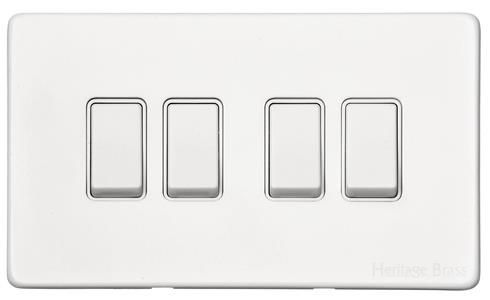 Heritage Brass Vintage Range Matt White, XWH - 4 Gang Rocker Switch