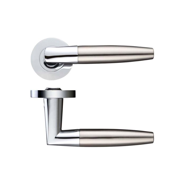 Zoo Hardware - Stanza Designer Atlanta Door Handle on Rose - Polished Chrome and Satin Nickel - Pair